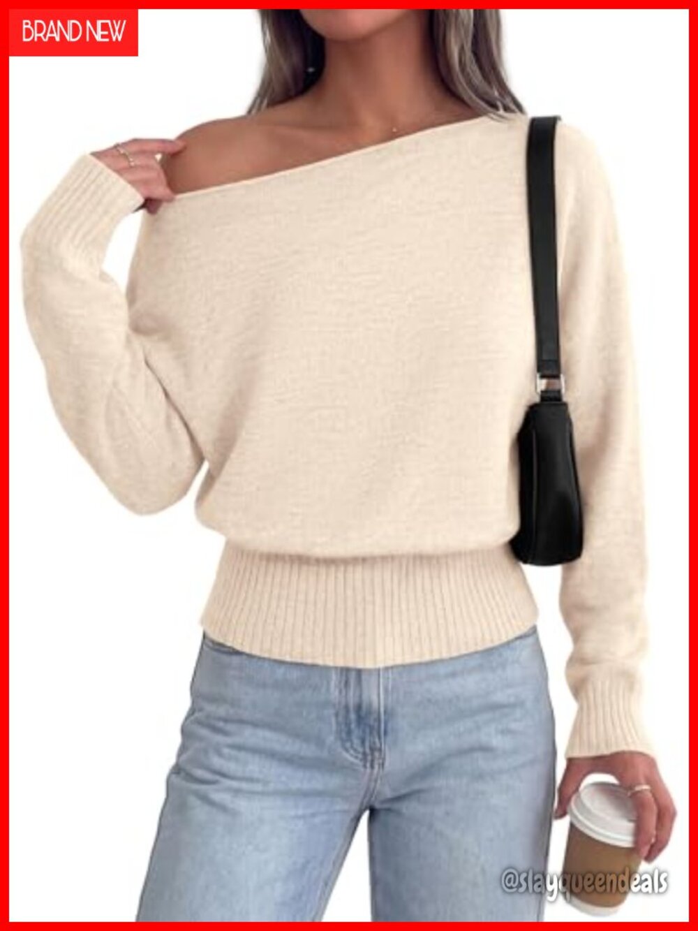 Off The Shoulder Sweater Asymmetric Neck Batwing Sleeve Pullover